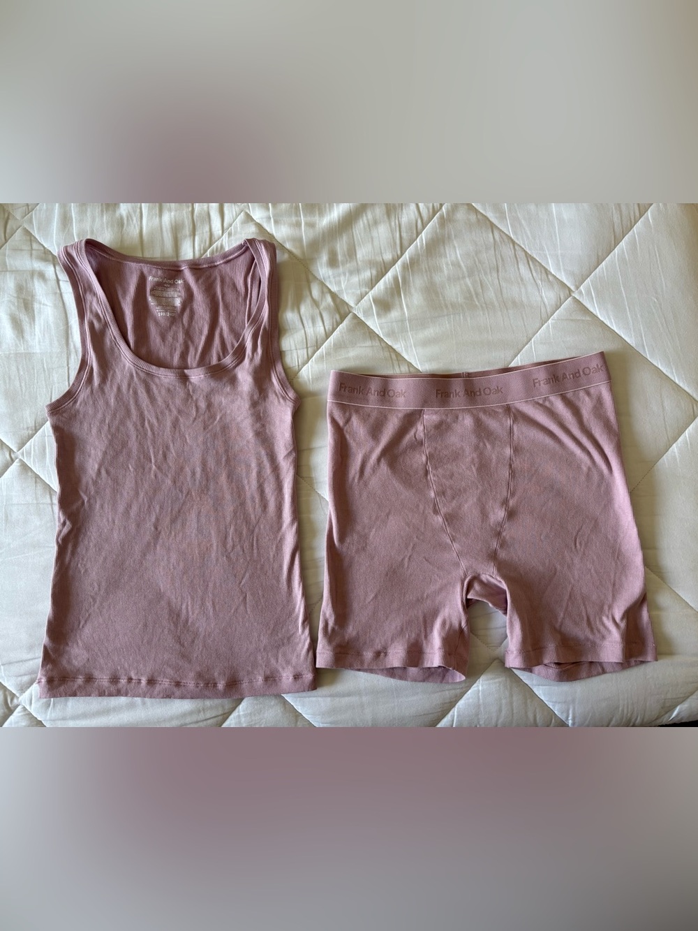 Never Worn NEW Frank & Oak Dusty Rose Tank Top and Bike Shorts Pajama Set
